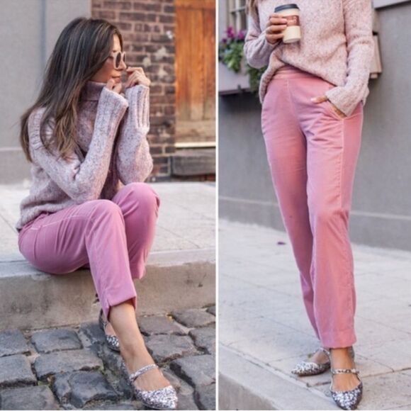 NWT J. Crew MERCANTILE Blush Easy Pull On Velvet Pants Size 4 - Picture 1 of 11
